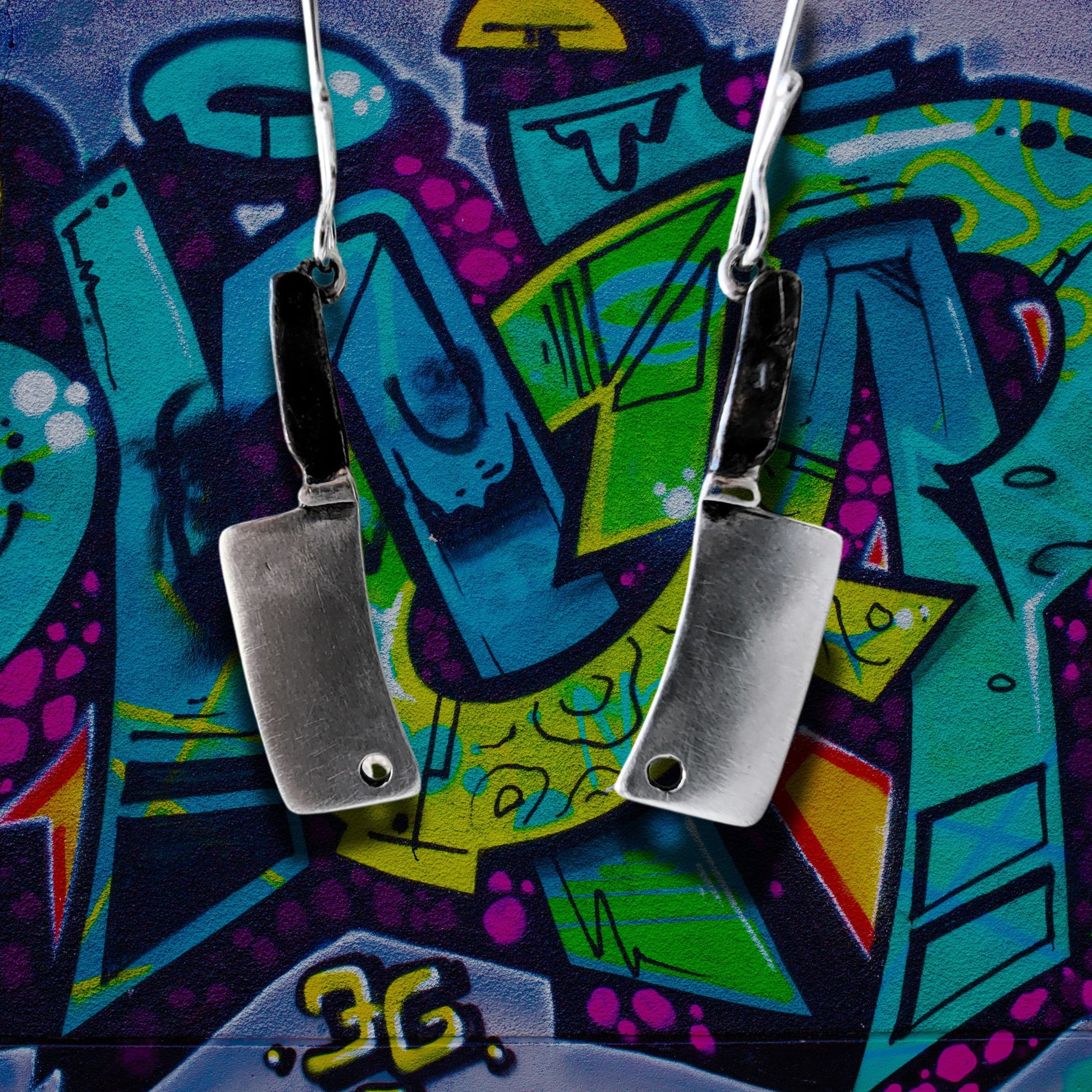 Sterling Silver Knife Cleaver Earrings