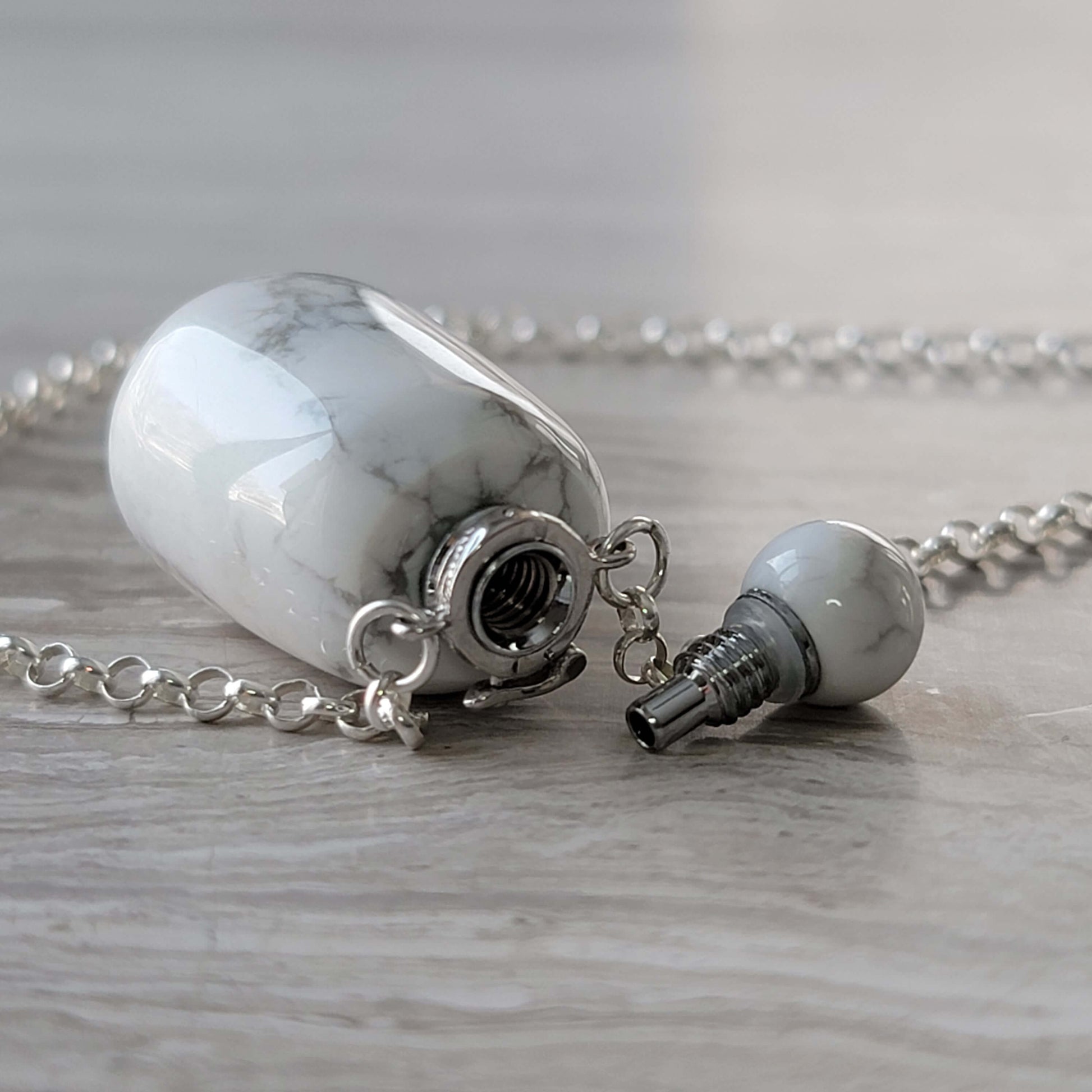 Marble-textured white turquoise bottle necklace
