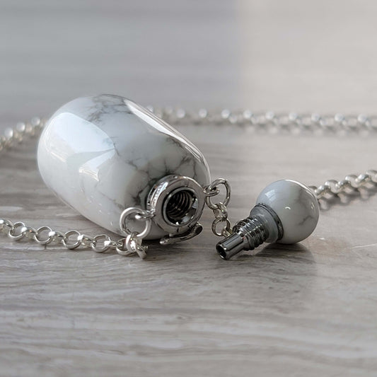 Marble-textured white turquoise bottle necklace
