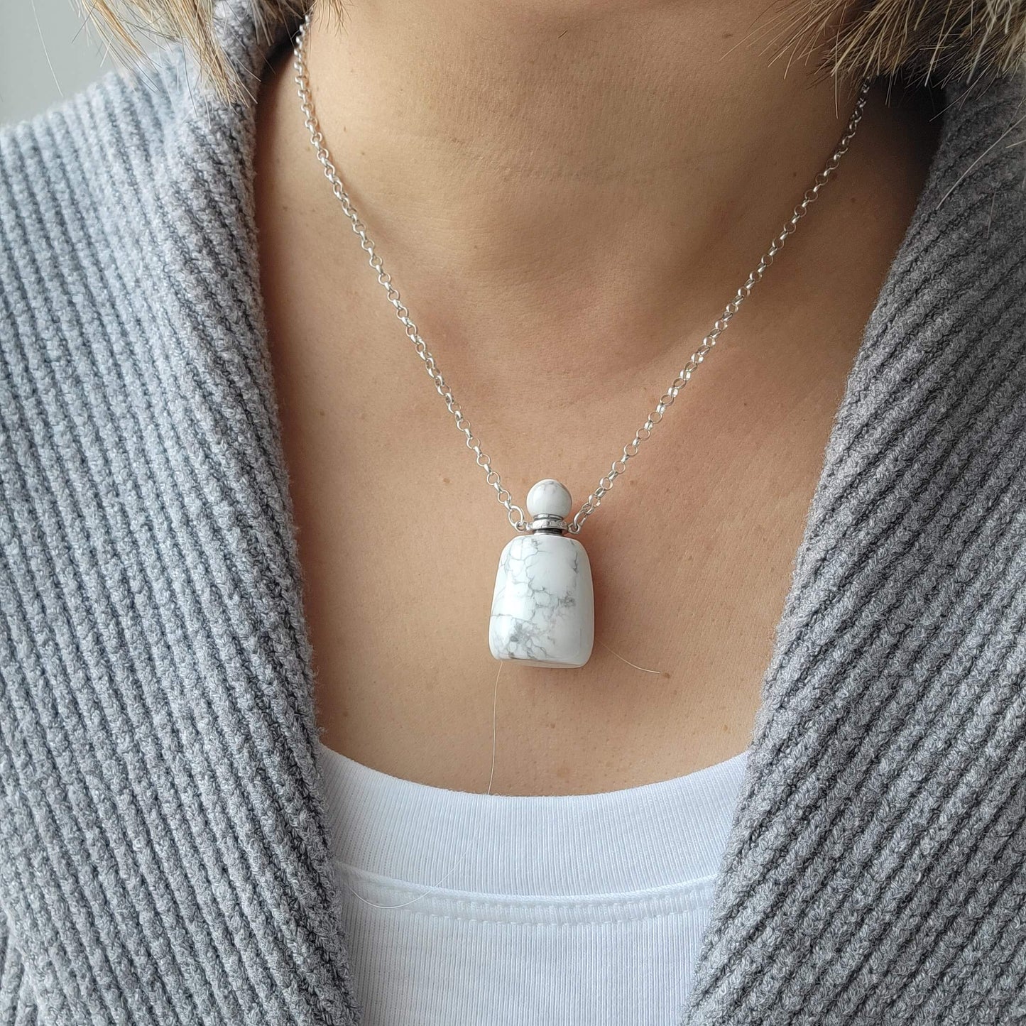 White Turquoise Gem Bottle Necklace