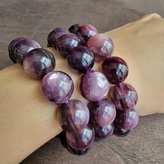 Purple Lepidolite Bead Bracelet with Flash 15mm