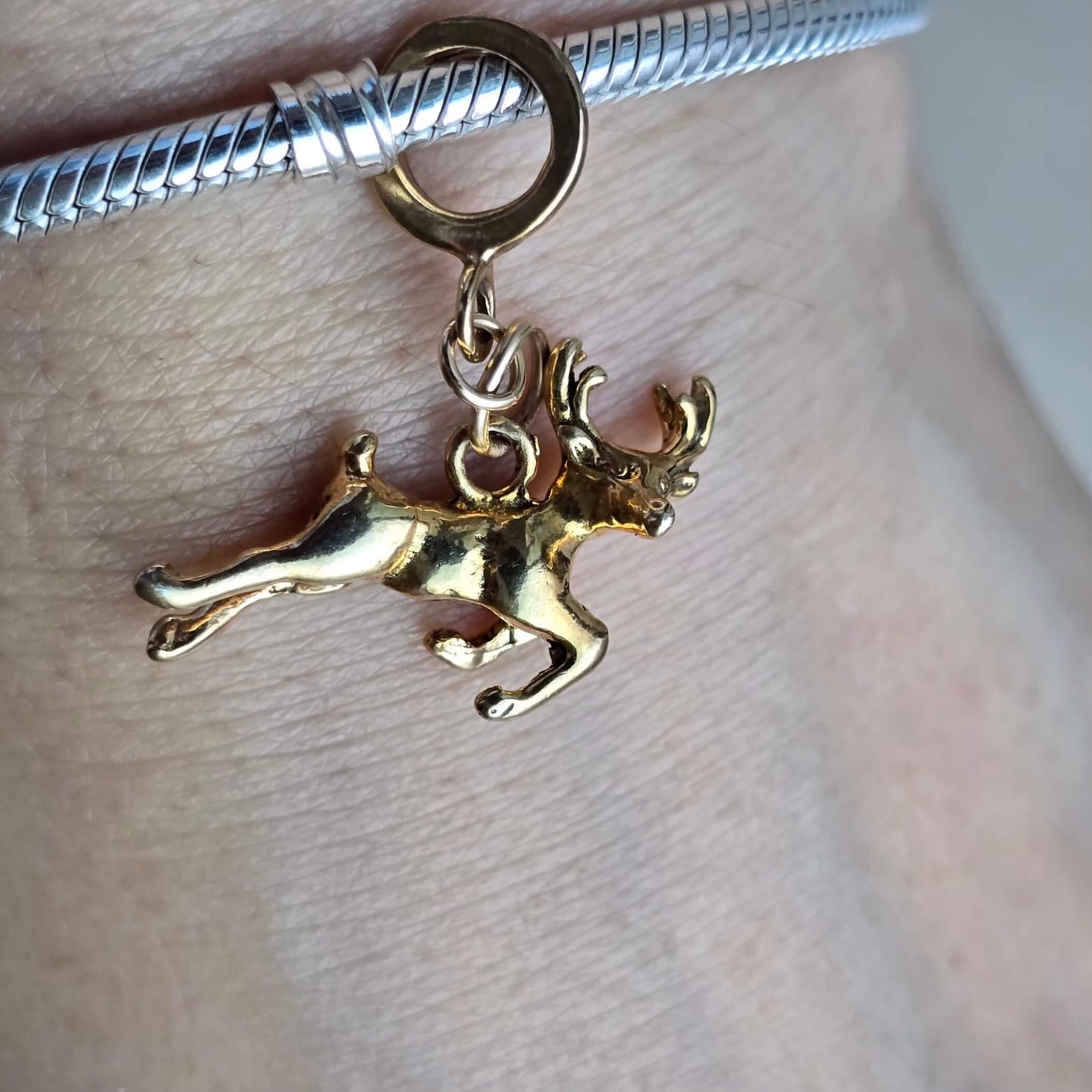 Gold Reindeer Charm Pendant