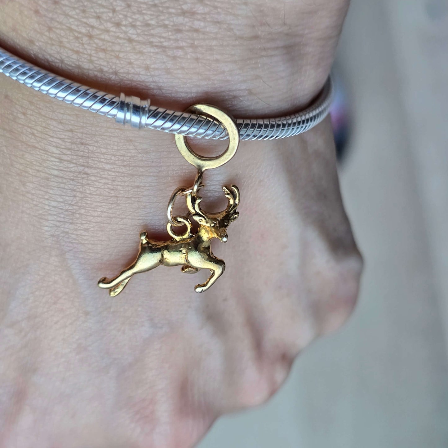 Gold Reindeer Charm Pendant
