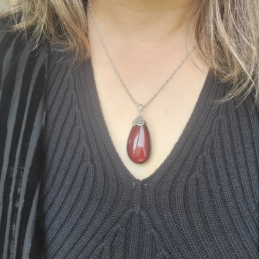 Genuine Baltic Amber Pendant, Cherry Cognac Color, 925 silver filigree bail