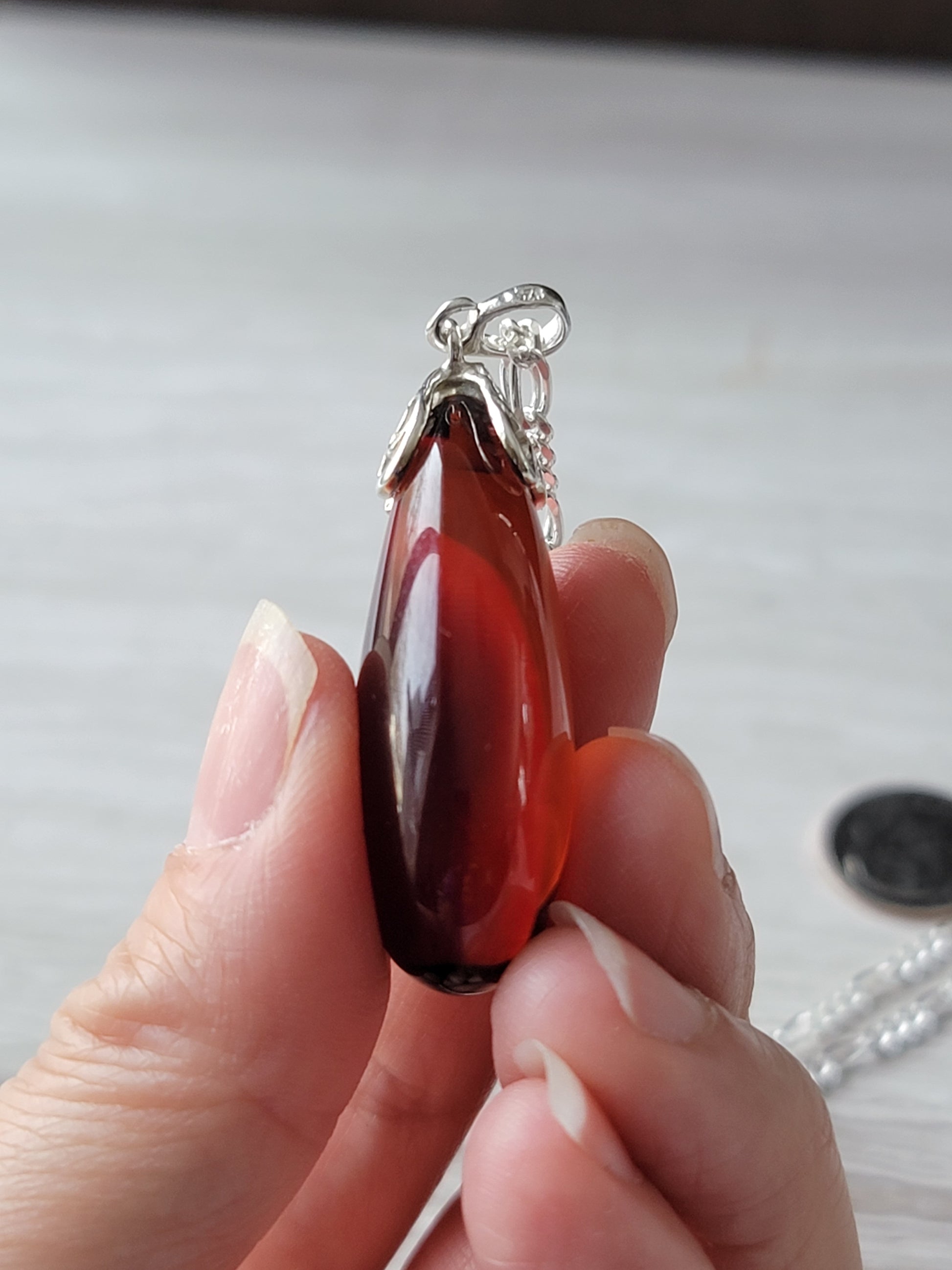 Genuine Baltic Amber Pendant, Cherry Cognac Color, 925 silver filigree bail
