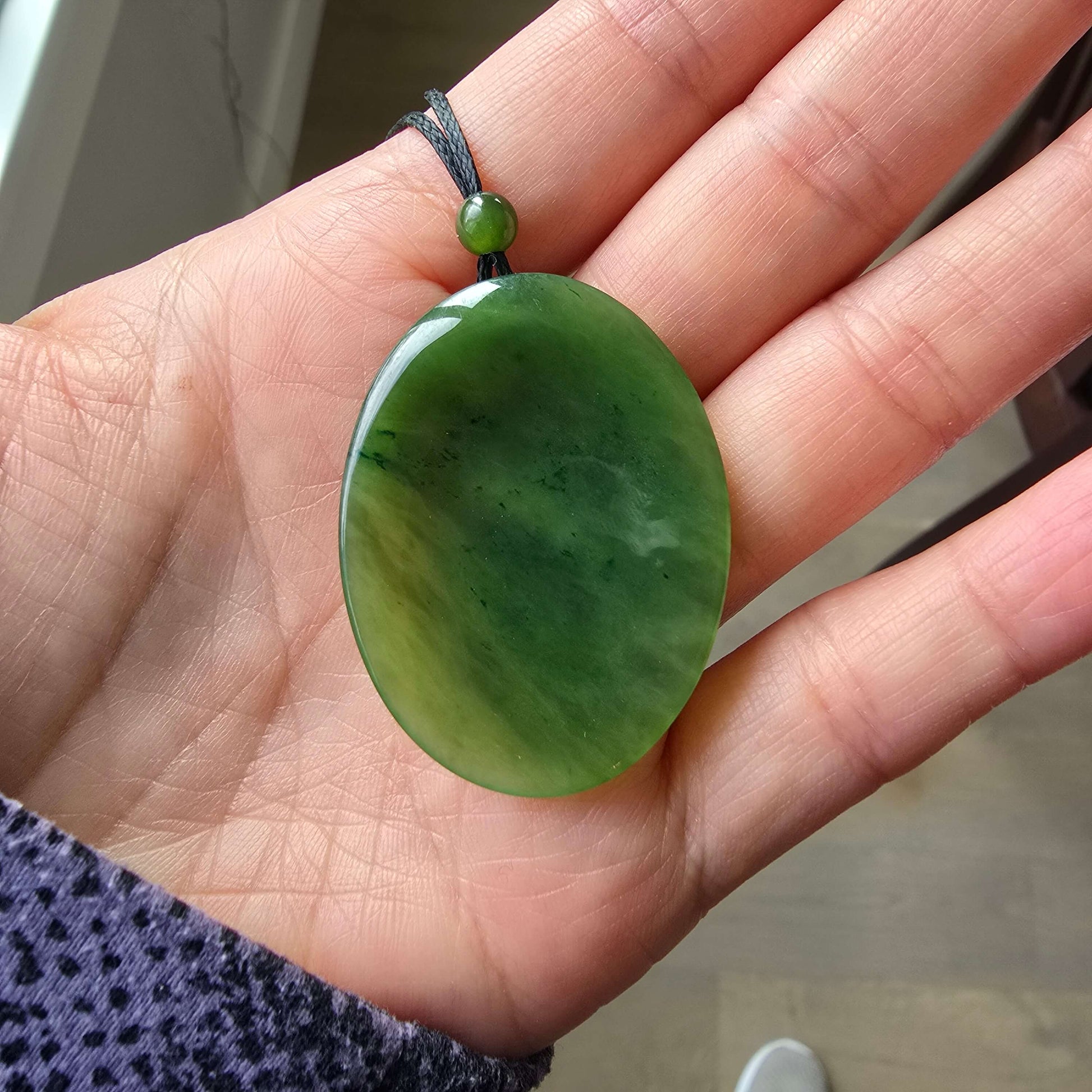Genuine jade worry stone necklace with adjustable cord necklace