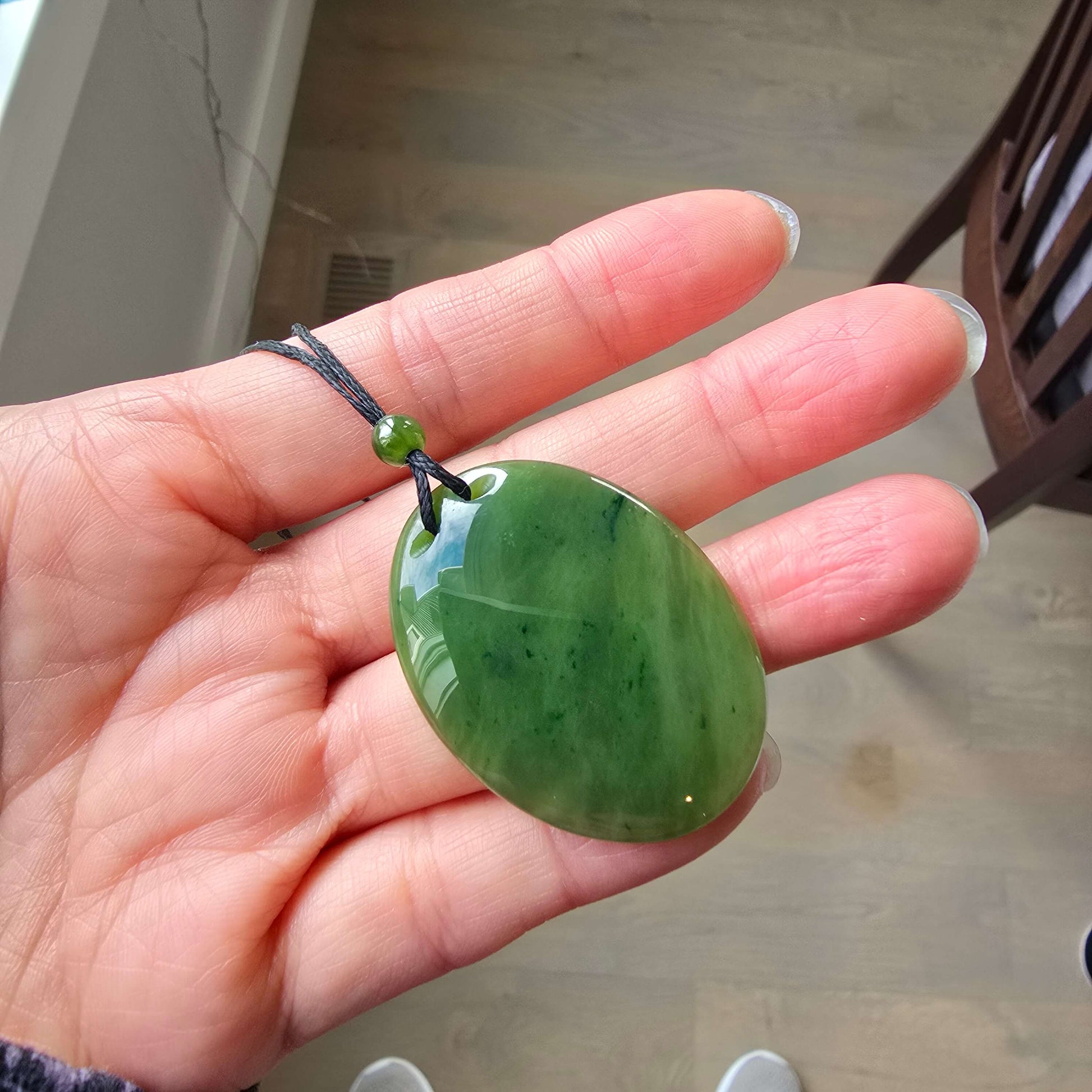 Genuine jade worry stone necklace with adjustable cord necklace