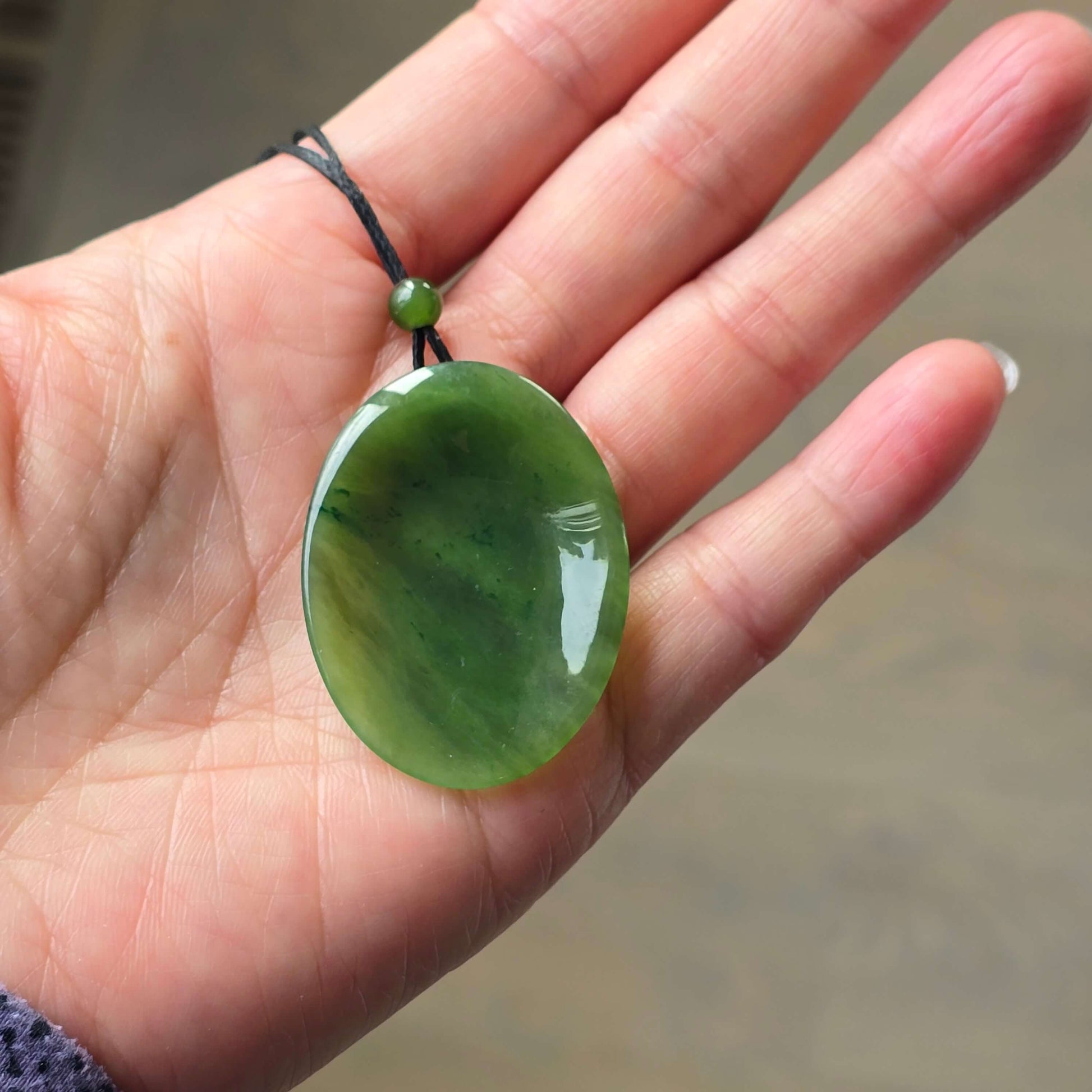 Genuine jade worry stone necklace with adjustable cord necklace