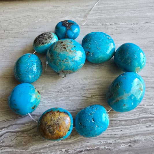 Kingman Turquoise Beads, side drilled, 8" String