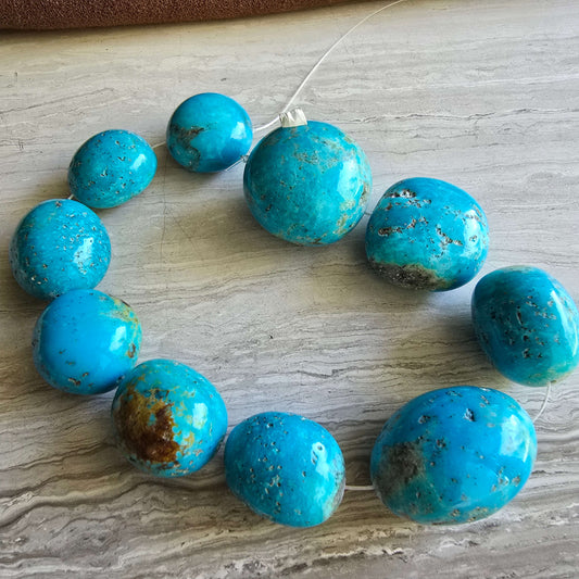 Kingman Turquoise Beads, side drilled, 8" String