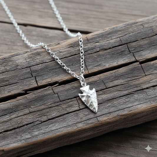 silver arrowhead charm with a shiny finish
