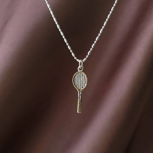 gold tennis racquet  charm pendant mixed metal