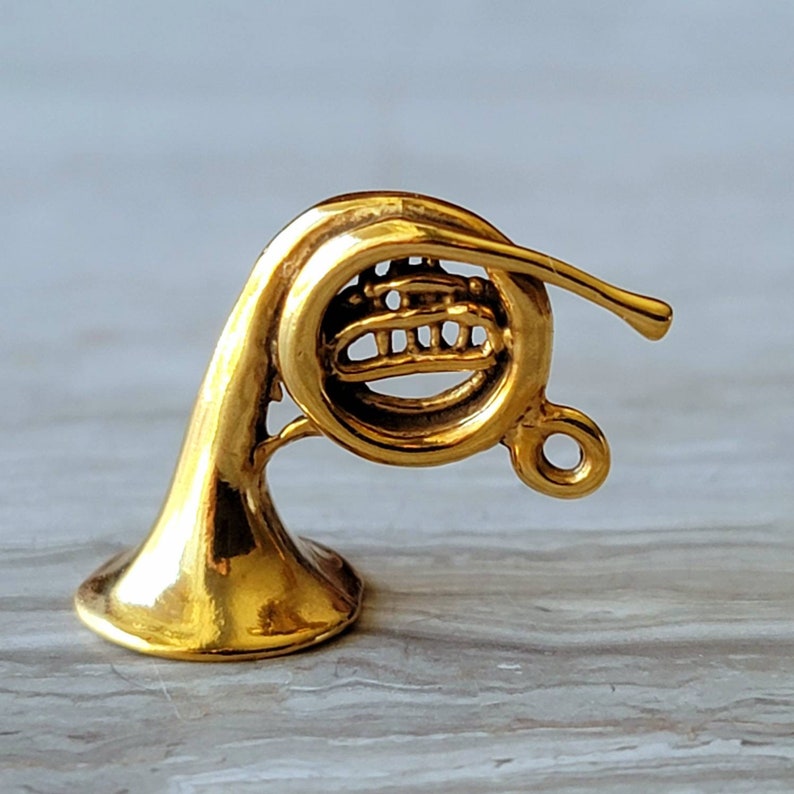 Gold french horn charm pendant