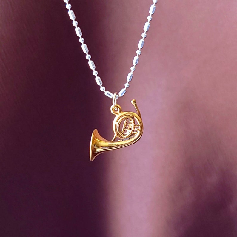 Gold french horn charm pendant