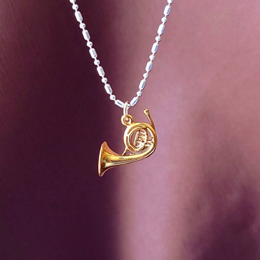Gold french horn charm pendant