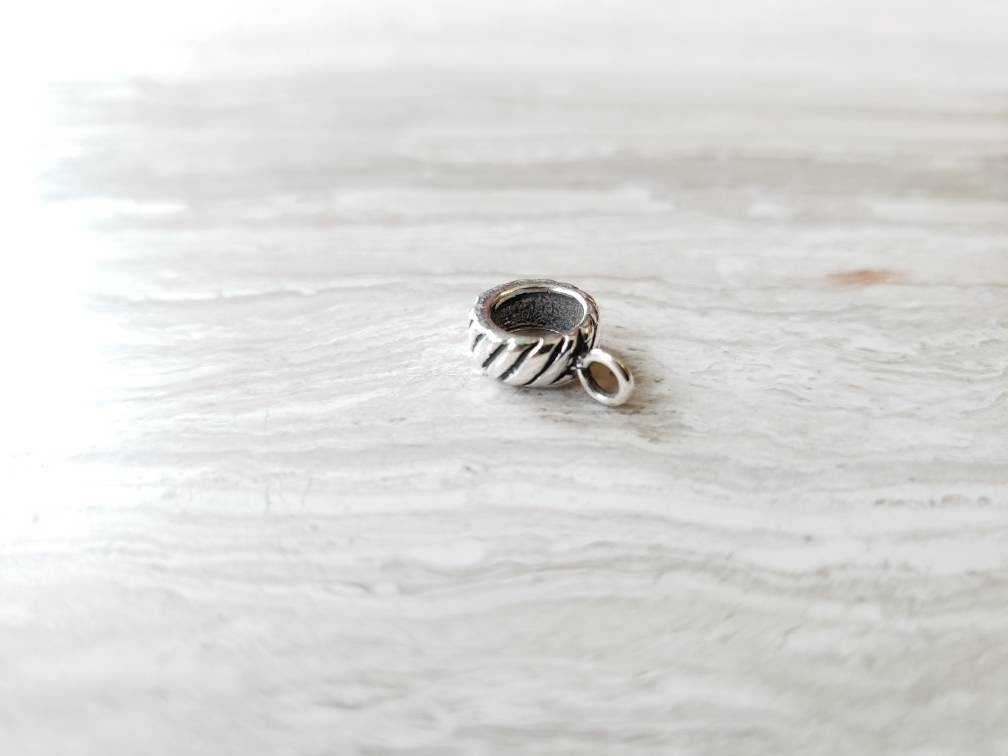 Silver charm bead holder compatible with Pandora and Trollbead