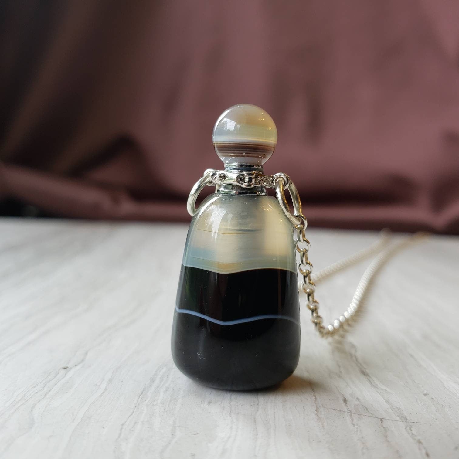 Essential Oil Diffuser Bottle Necklace, zebra Agate