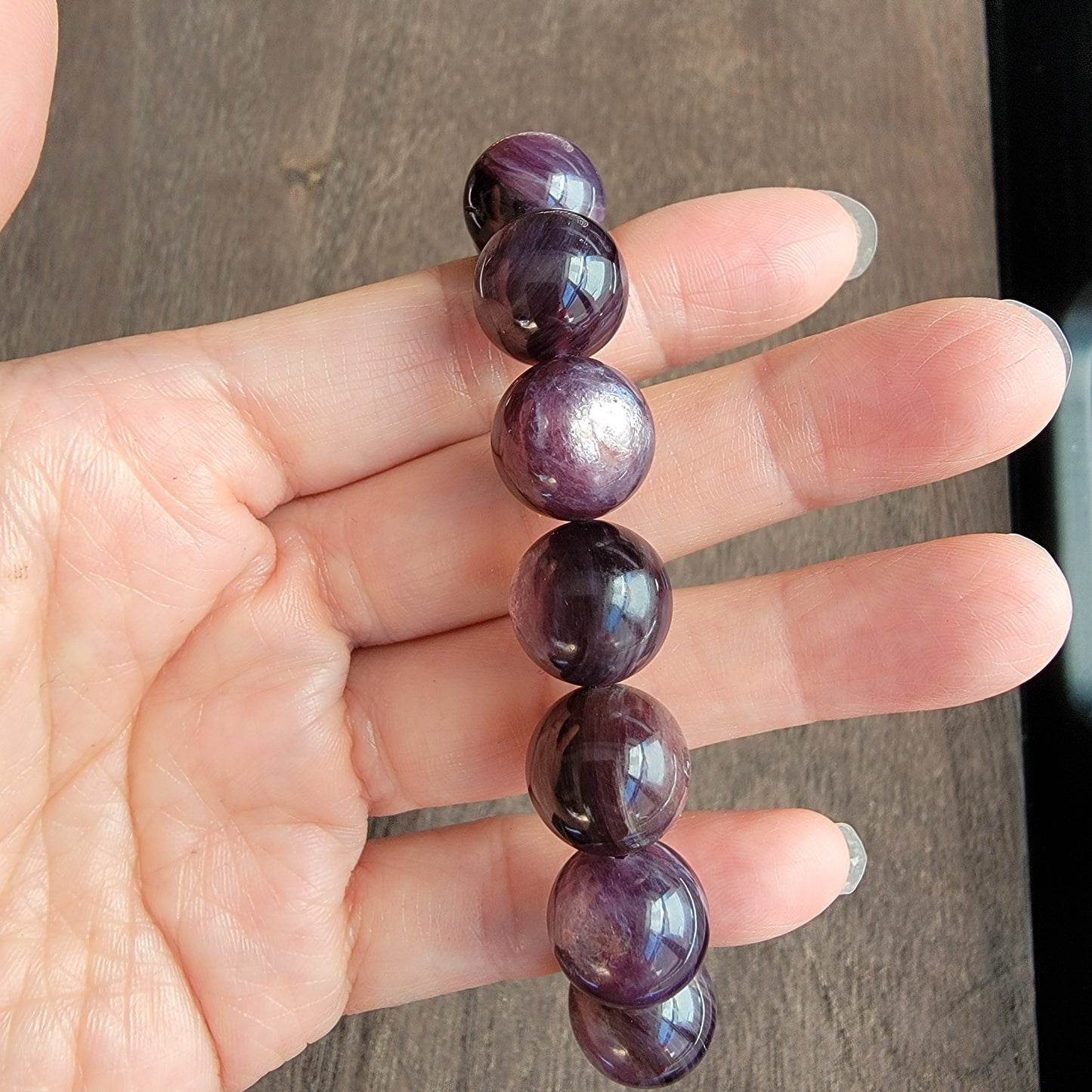 purple lepidolite beaded bracelet