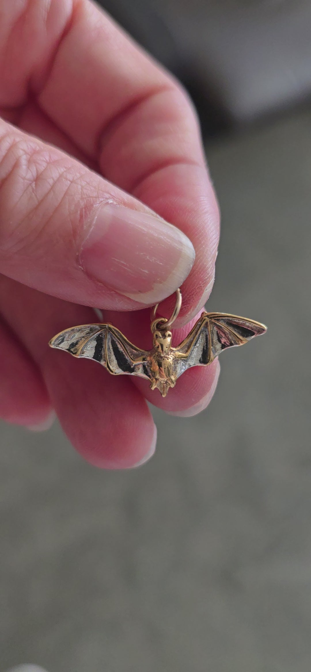 Silver and Gold bat charm for necklace