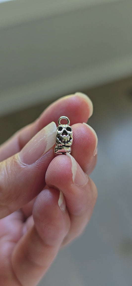 Silver skull charm holder compatible with Pandora bracelets
