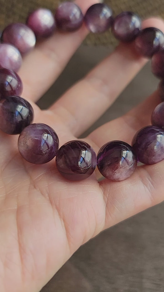 Purple Lepidolite Bead Bracelet with Flash 15mm