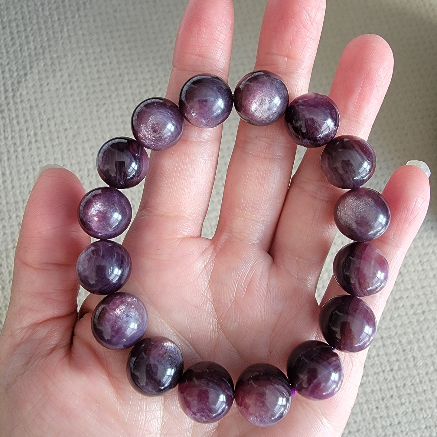 Purple Lepidolite Bead Bracelet with Flash 15mm