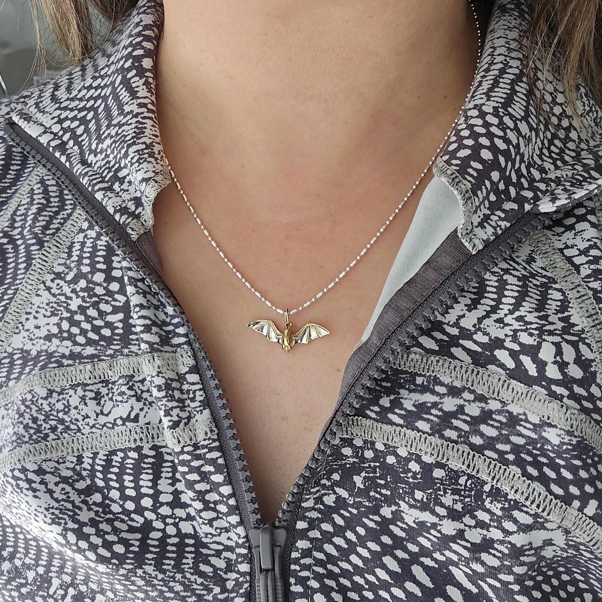 Silver and Gold bat charm for necklace