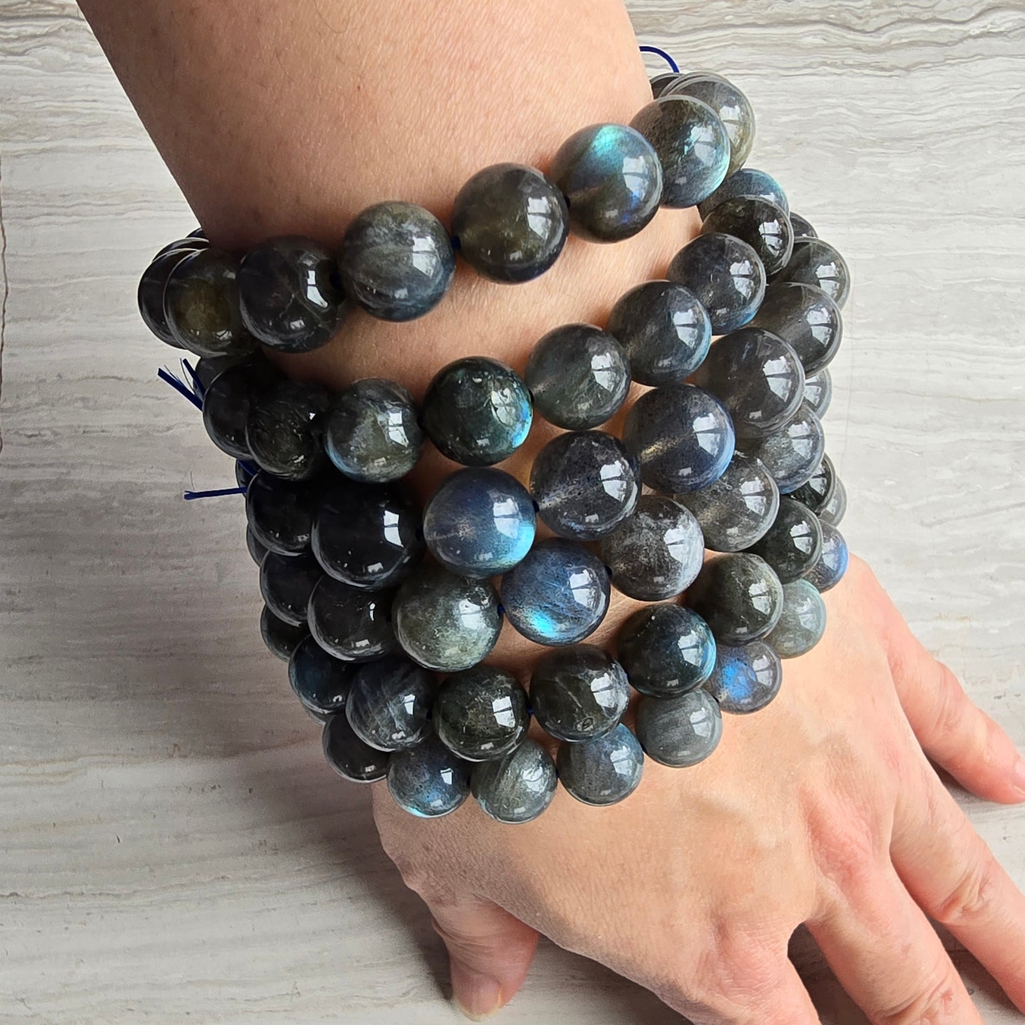Charcoal Labradorite Bracelet with Blue Flash, 10 mm