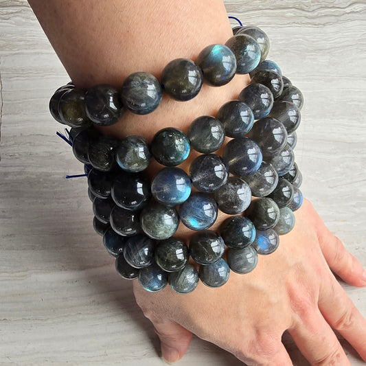 Charcoal Labradorite Bracelet with Blue Flash,  10 mm