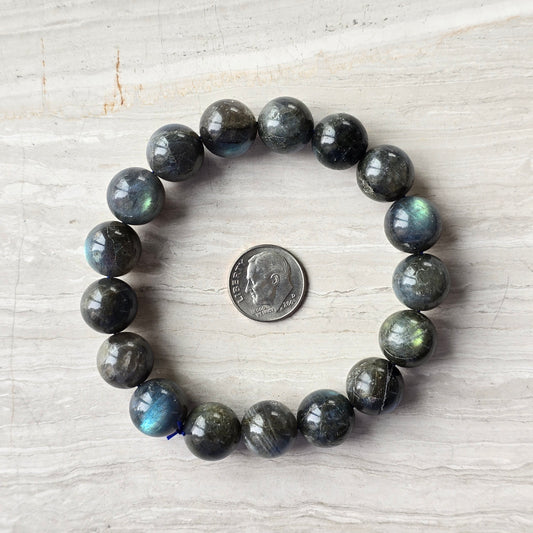 Charcoal Labradorite Bracelet with Blue Flash,  10 mm