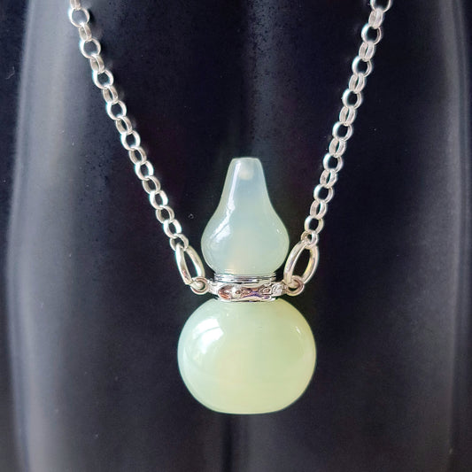 Light Green Prehnite Gem Bottle Necklace |  Aromatherapy Necklace