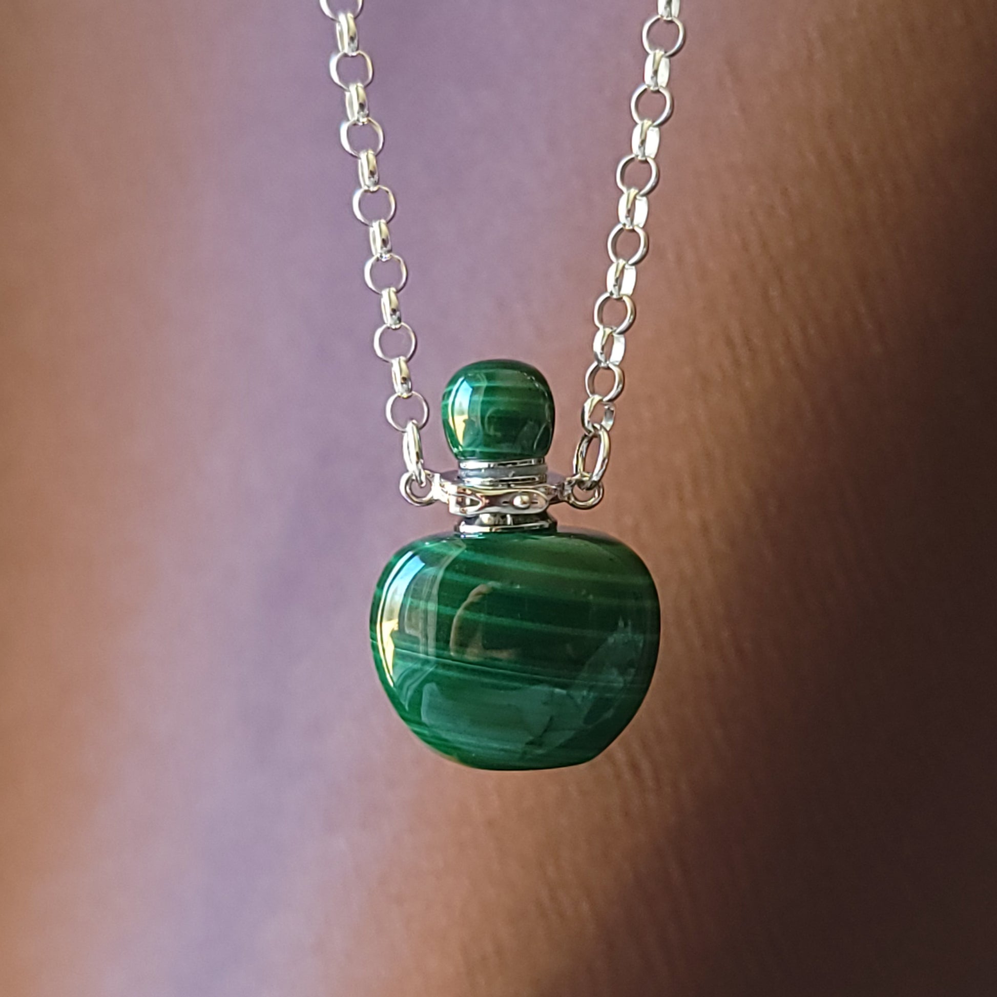 Malachite Gemstone Aromatherapy Bottle Necklace