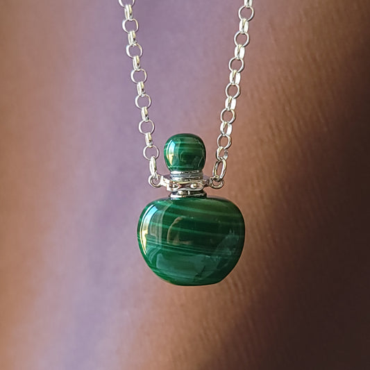 Malachite Gemstone Aromatherapy Bottle Necklace