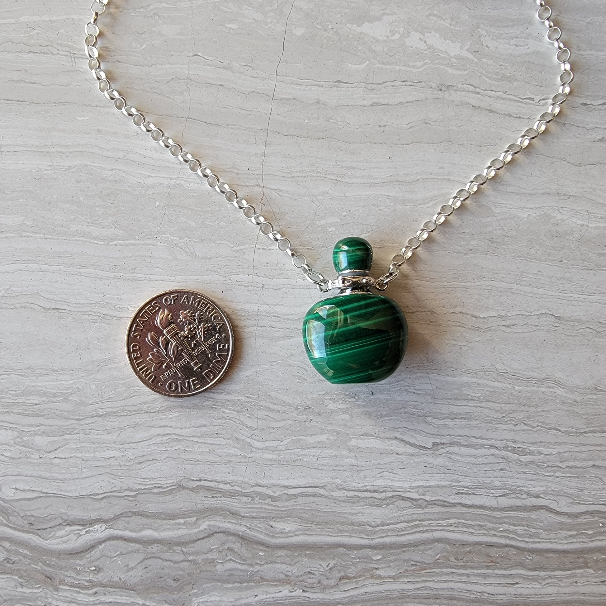 Malachite Gemstone Aromatherapy Bottle Necklace