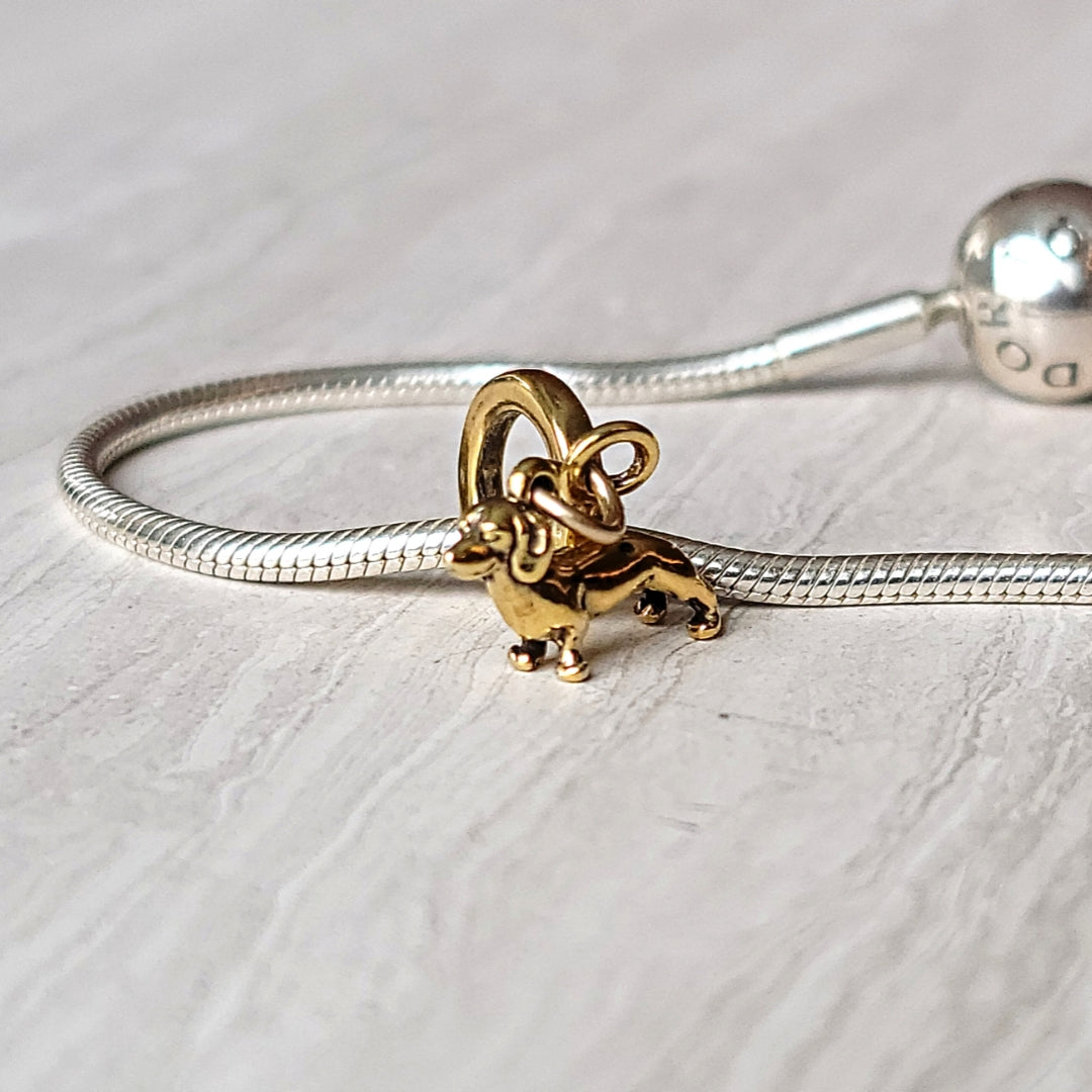 Gold Dachshund Puppy Bracelet Charm