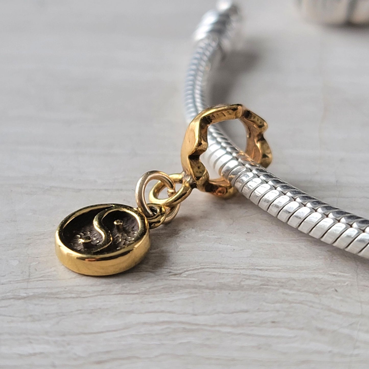 Gold Yin and Yang Bracelet Charm, Fits European Style Braclets