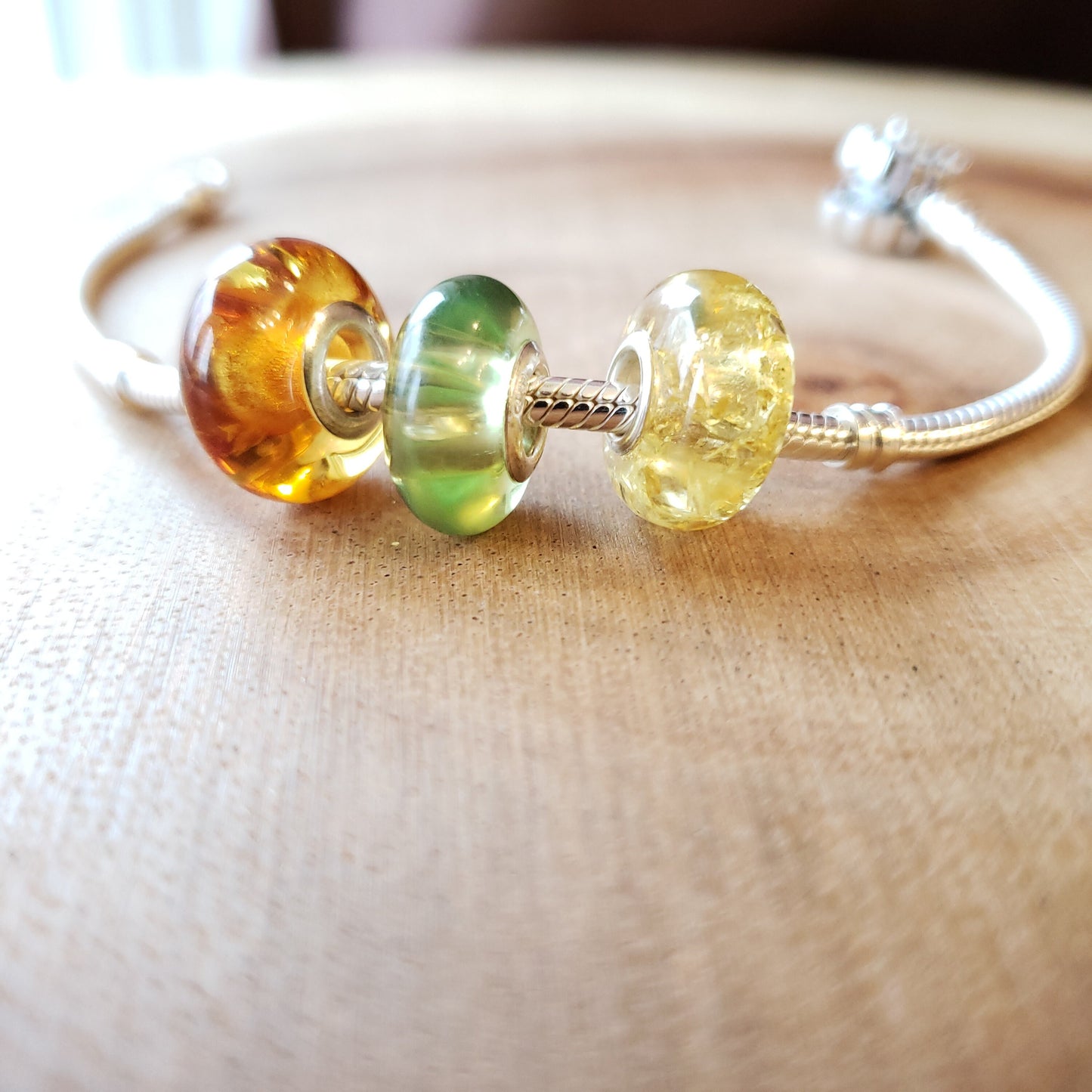 Amber beads and Pandora bracelet
