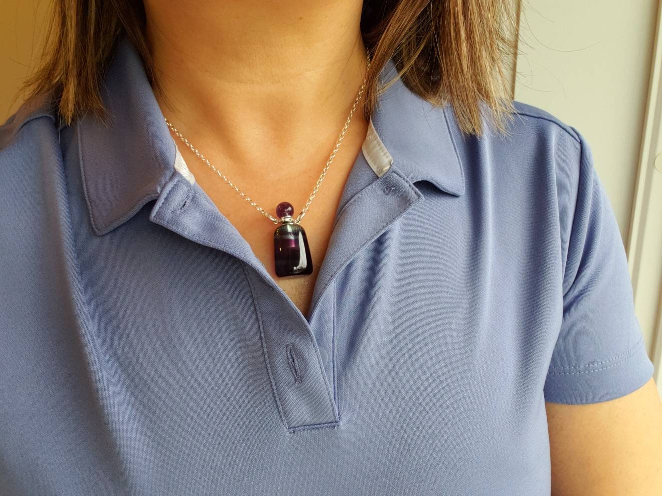 Fluorite Aromatherapy Perfume Bottle Pendant, Blue and Purple