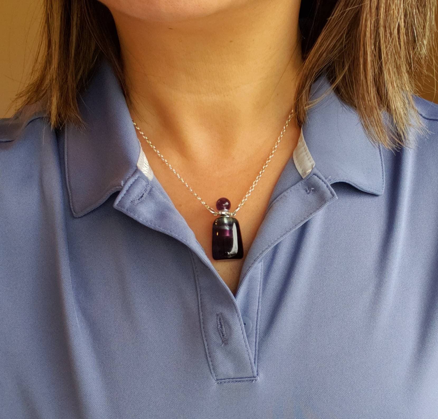 Fluorite Aromatherapy Perfume Bottle Pendant, Blue and Purple