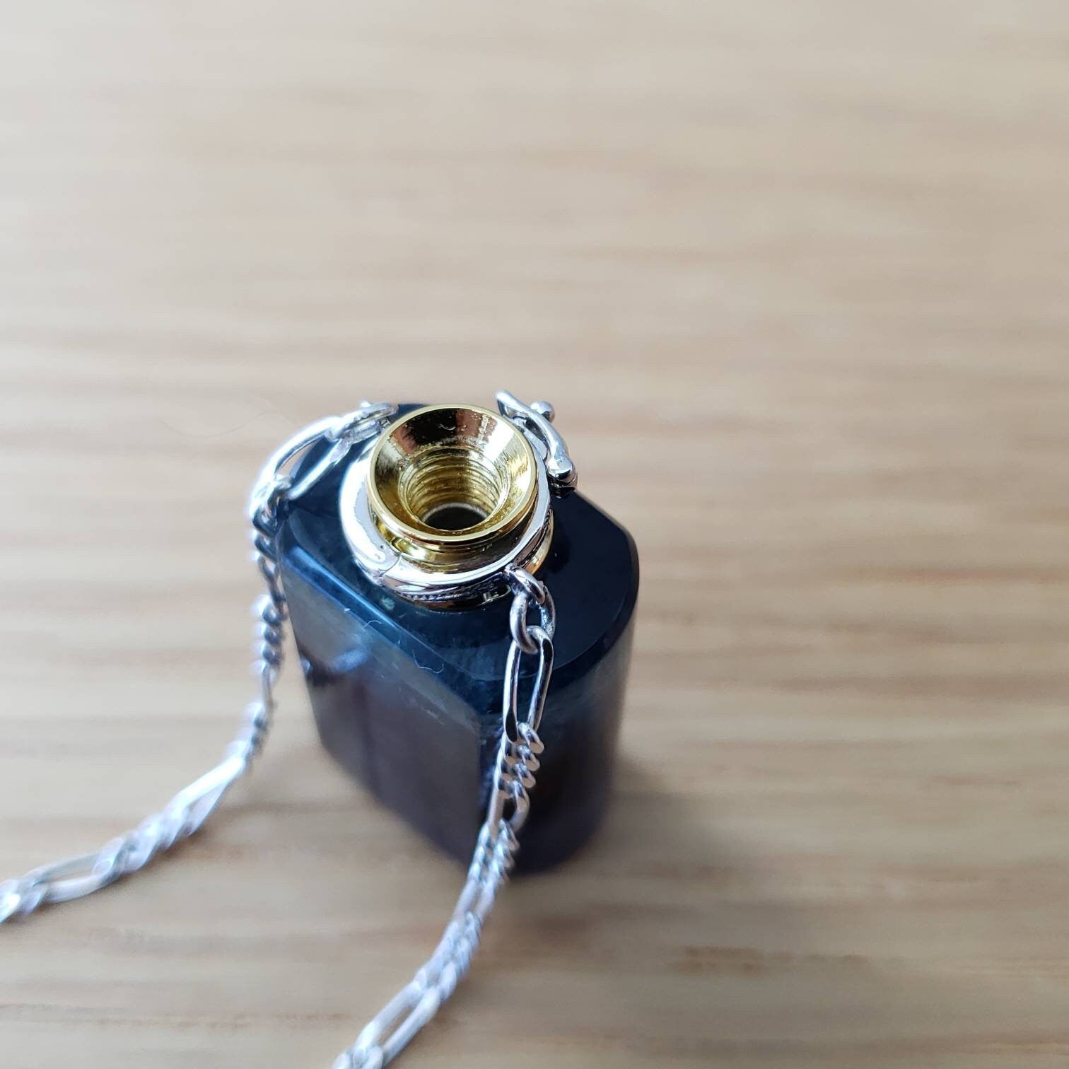 Fluorite Gem Bottle Pendant Necklace for Essential Oils or Perfume