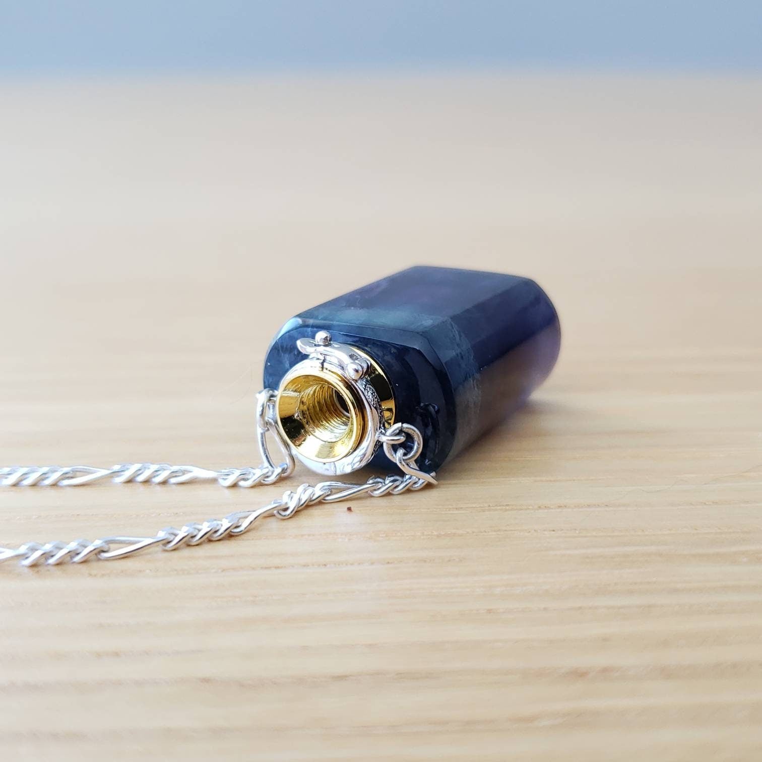 Fluorite Gem Bottle Pendant Necklace for Essential Oils or Perfume