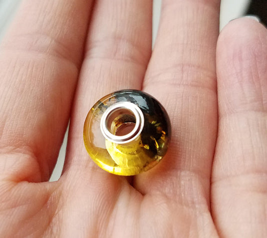 Genuine Baltic Amber Bead with Sterling Silver Core- Black and Light Honey Color