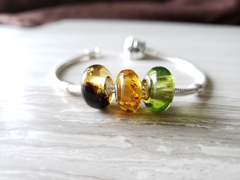 amber beads on a bracelet