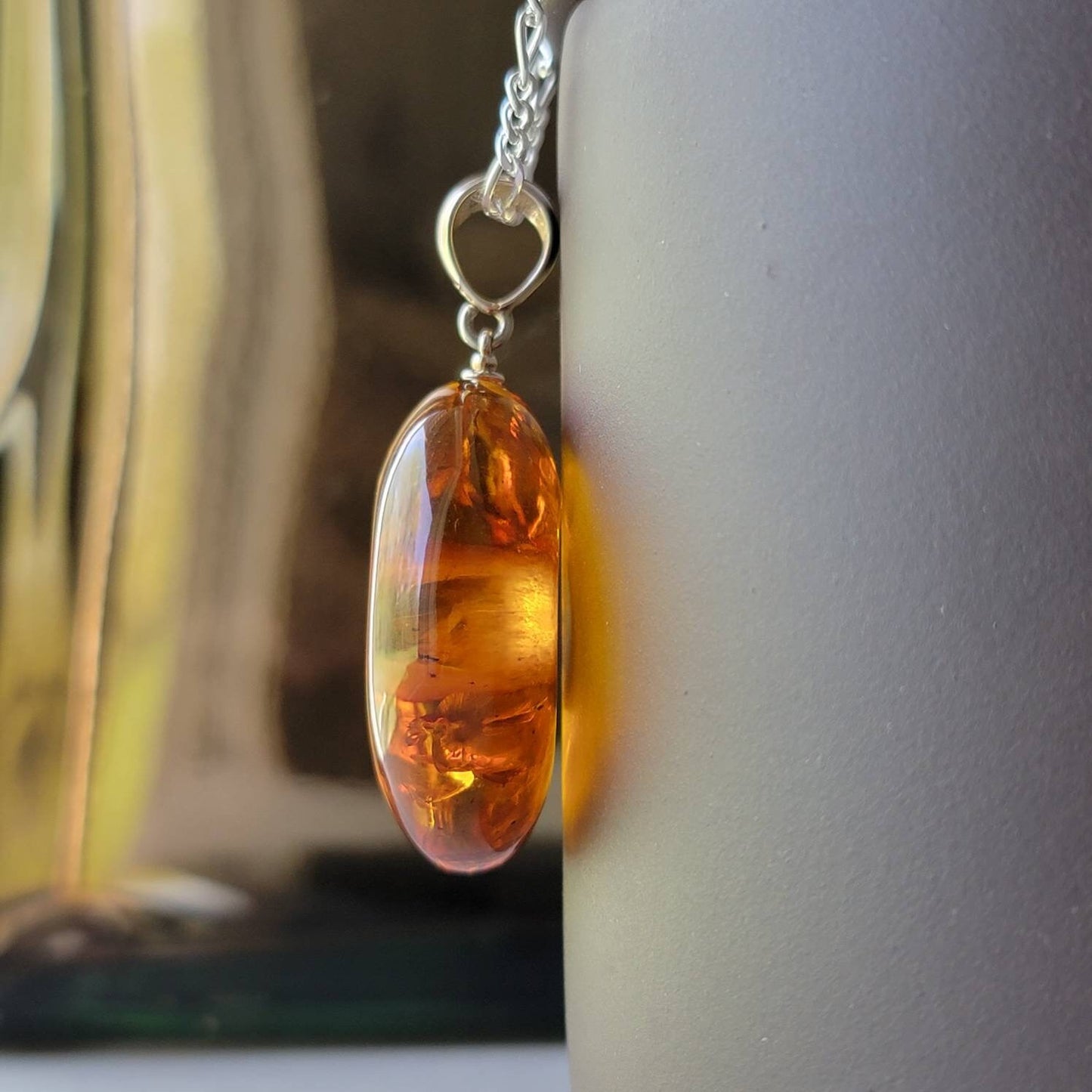 Large Honey Baltic Amber Pi Pendant with Sterling Silver Bail