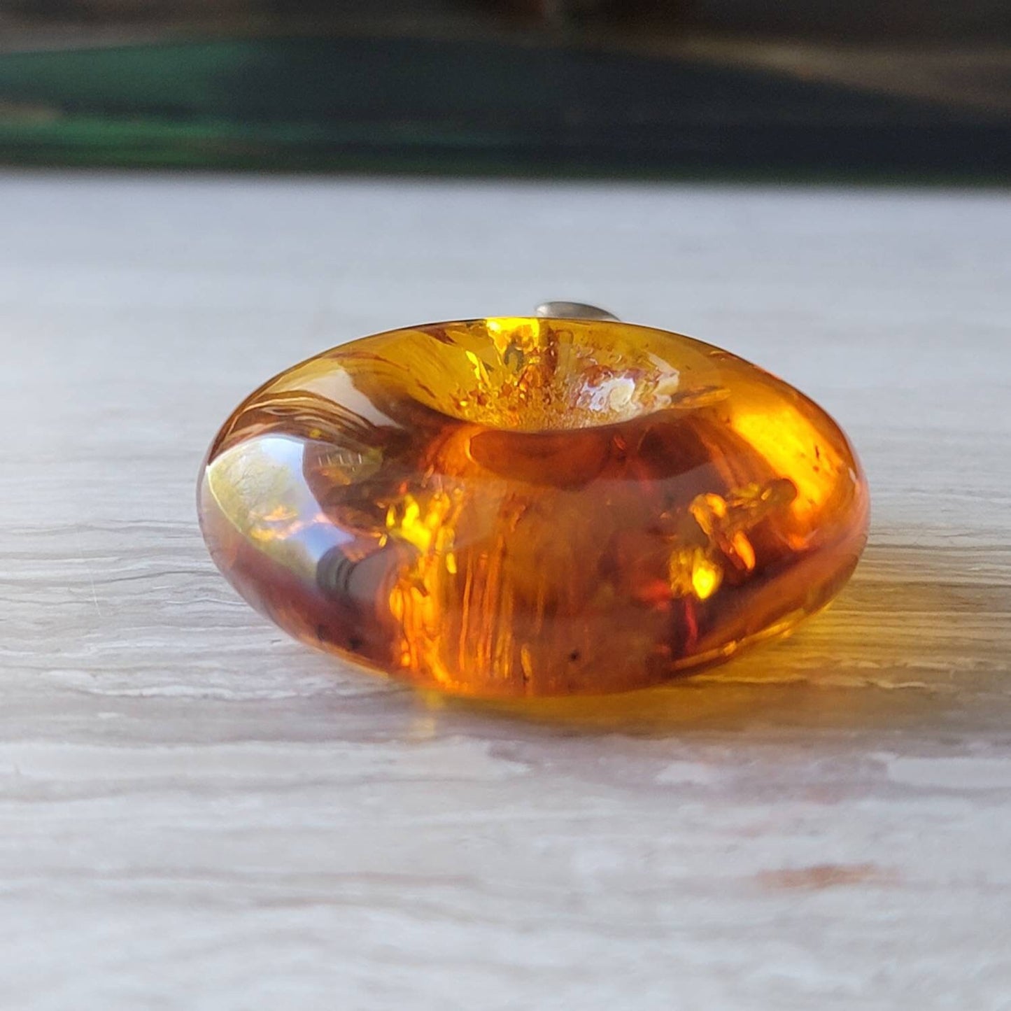 Large Honey Baltic Amber Pi Pendant with Sterling Silver Bail