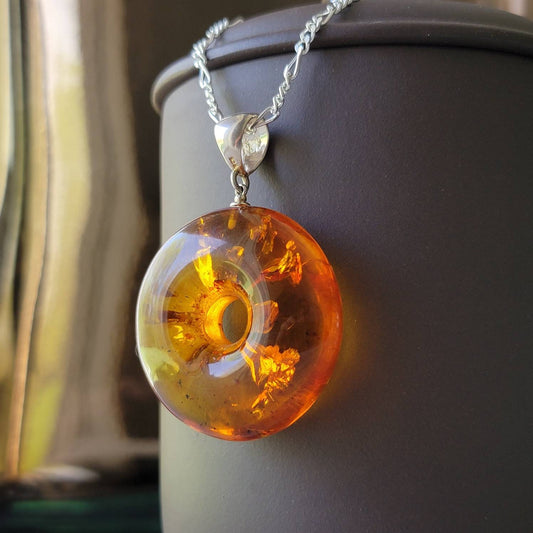 Large Honey Baltic Amber Pi Pendant with Sterling Silver Bail
