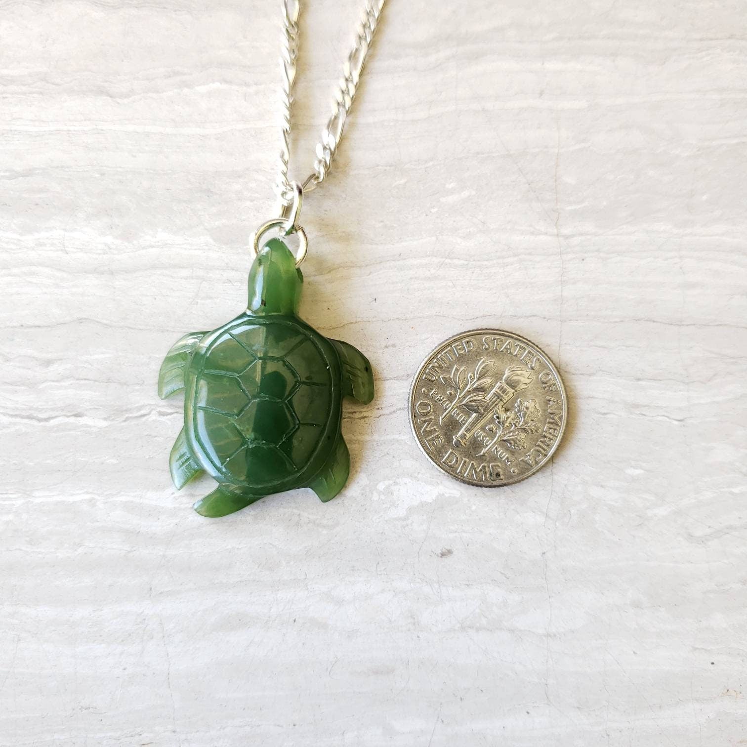 Large green jade turtle necklace