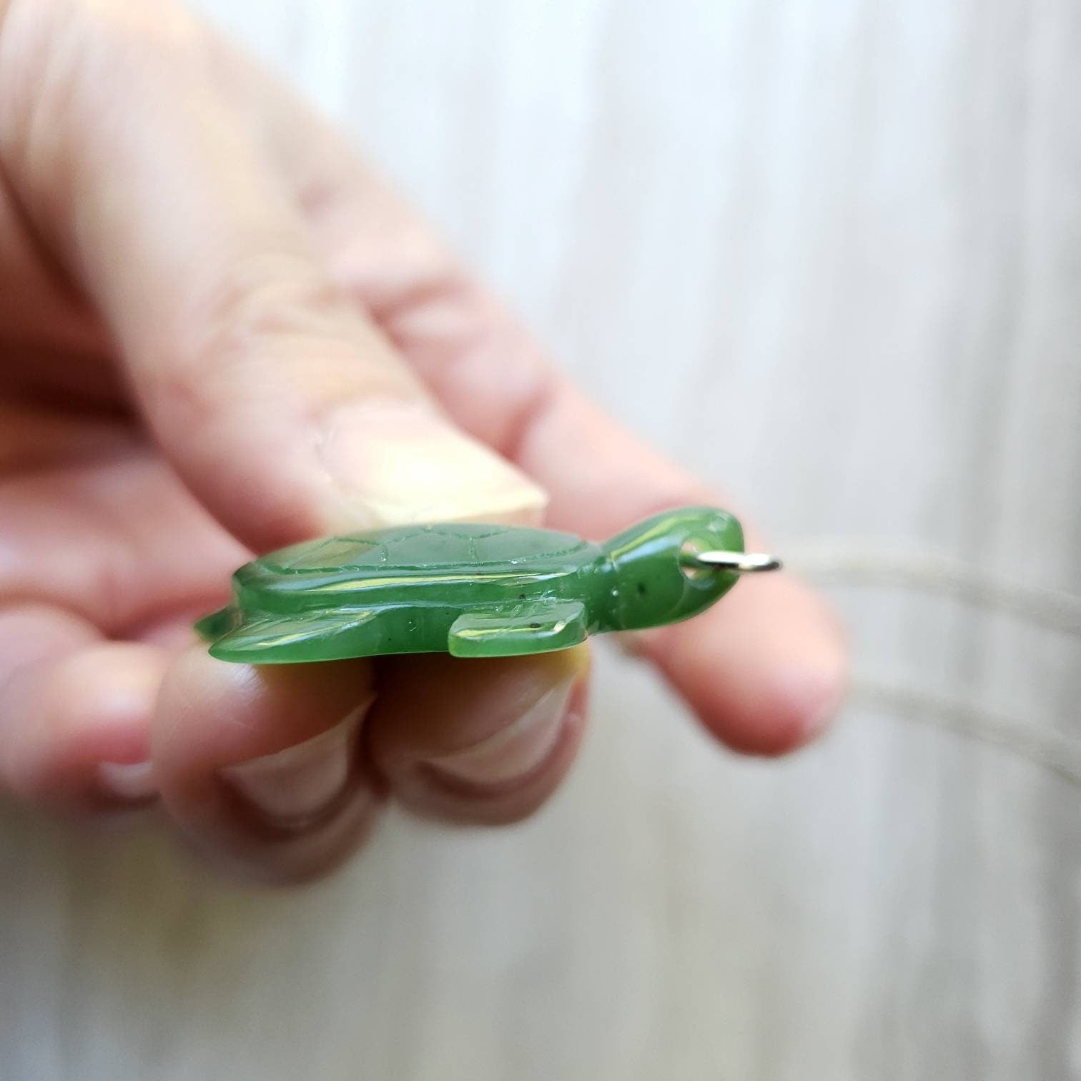 Large green jade turtle necklace