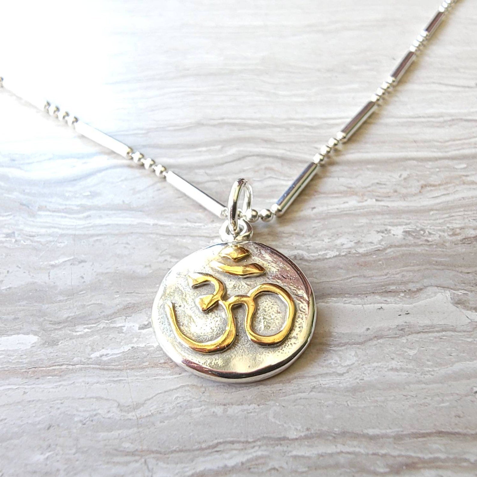 Om Silver Pendant Charm, two toned, mixed metal