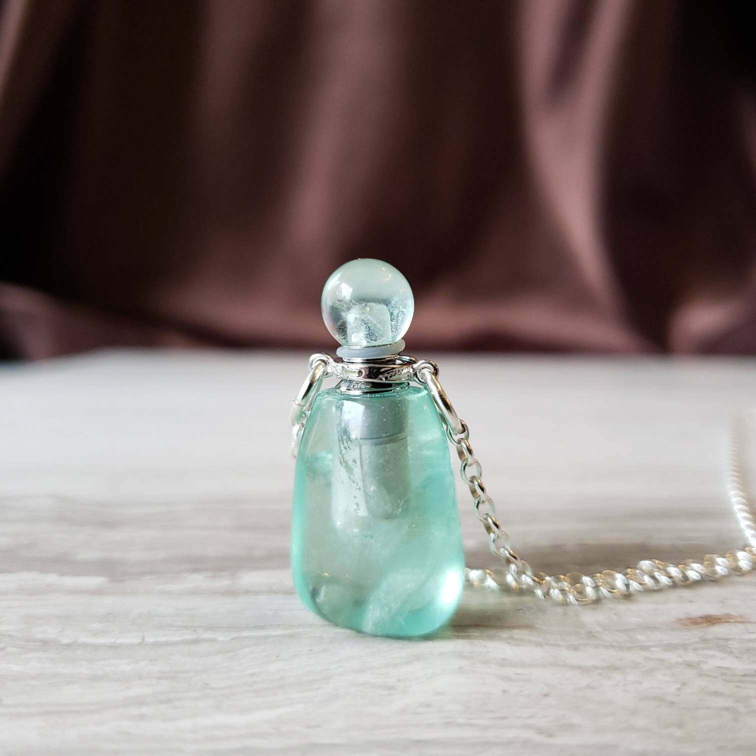 Green Fluorite aromatherapy Bottle Necklace